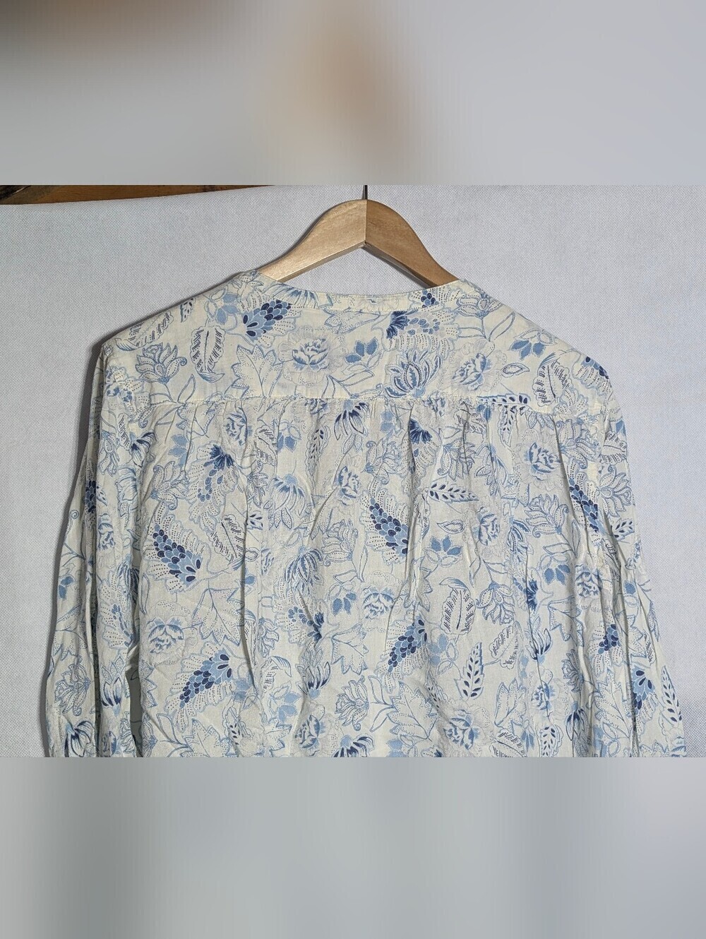 Old Navy Blue White Floral Boho Blouse XL Cotton Rayon Top - Picture 5 of 8